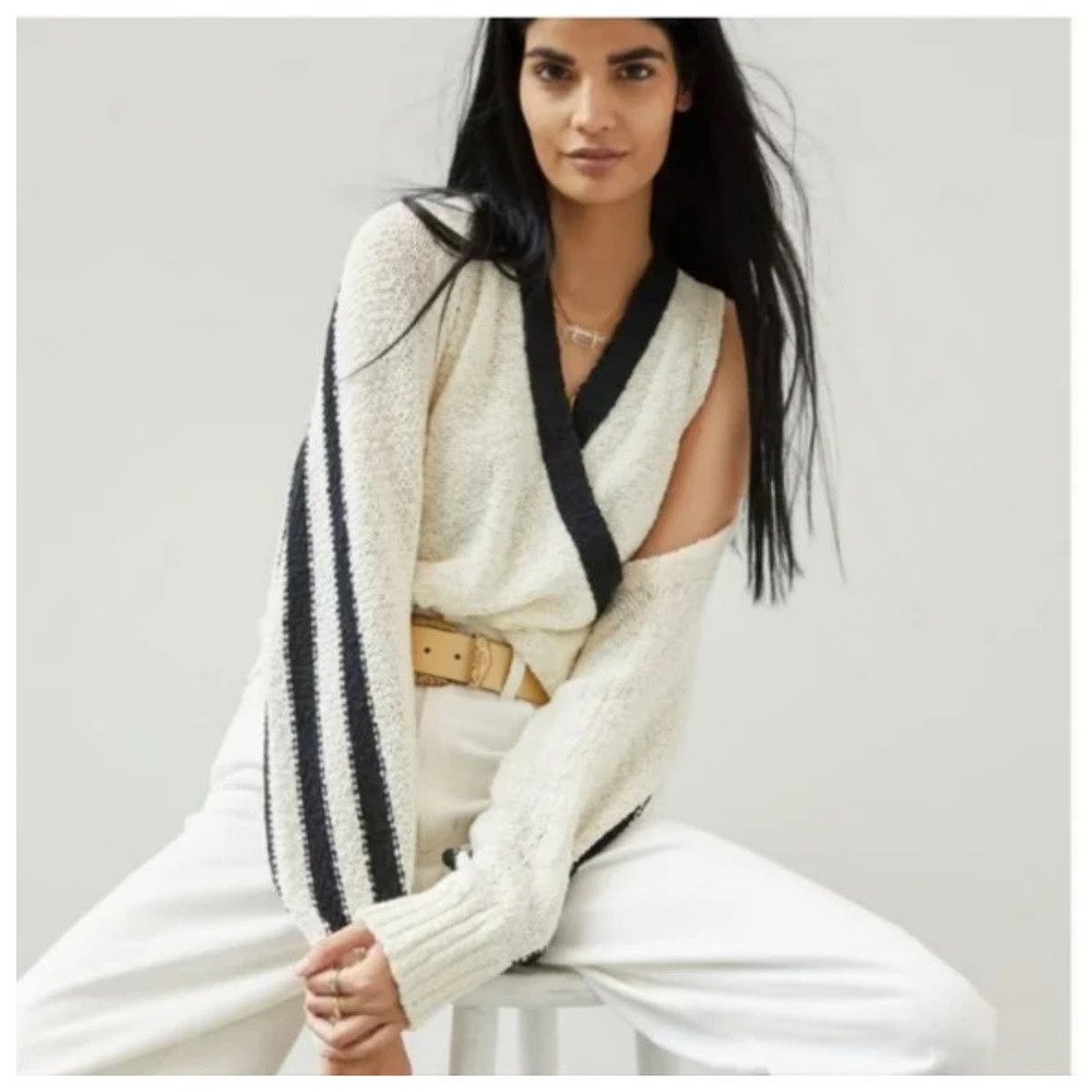 Maeve Cream and Black Cardigan Sweater